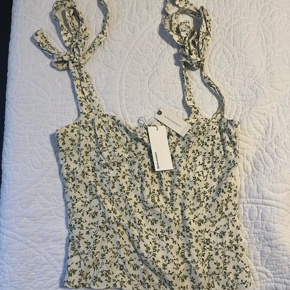 Reformation Green Floral Tank Top